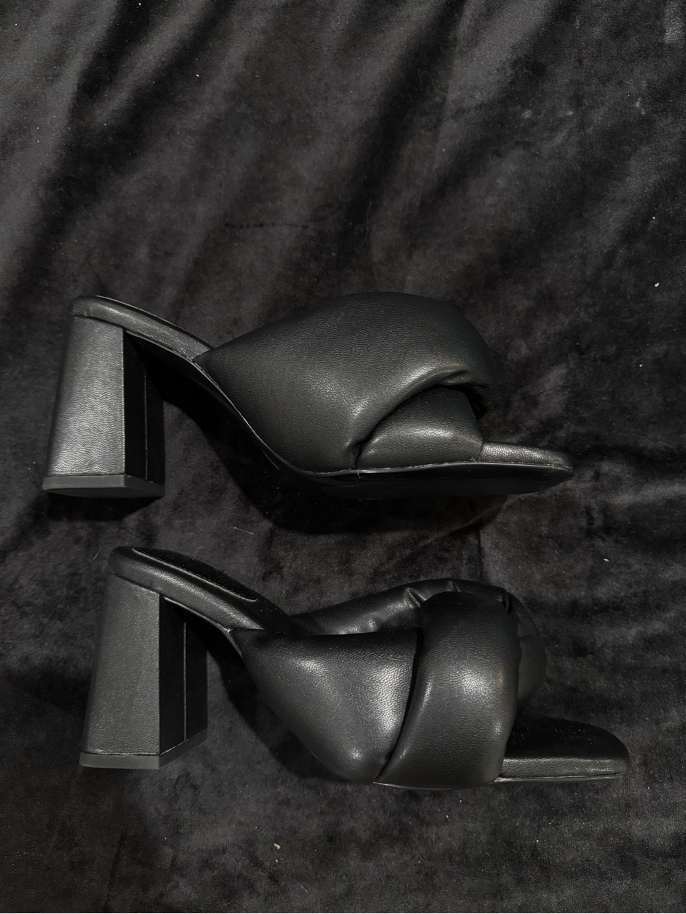 Black Padded Slide Block Heel Sandals